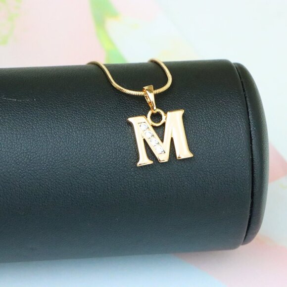 "Rose Gold Letter M Pendant with Crystals – 18K Gold Plated Charm, XPPT1362 - Picture 4 of 13